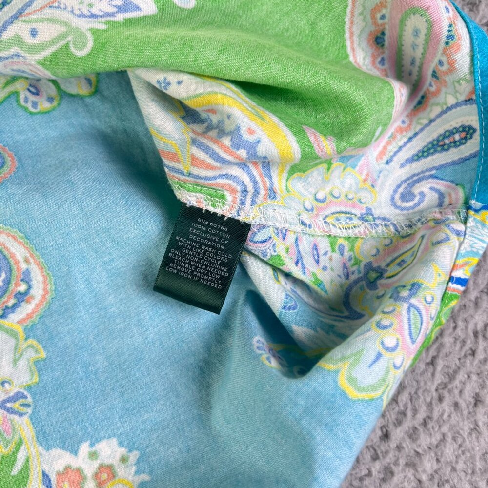 Lauren Ralph Lauren Pajama Dress Womens Medium Green Paisley PJ Top Button - Picture 9 of 10